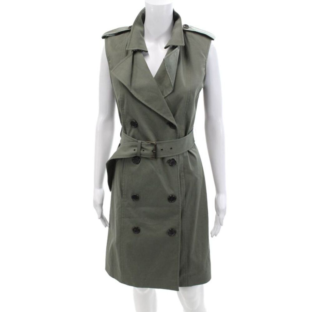 Derek Lam Womens Button Down Belted Sleeveless Wrap Dress Green Cotton Size 4
